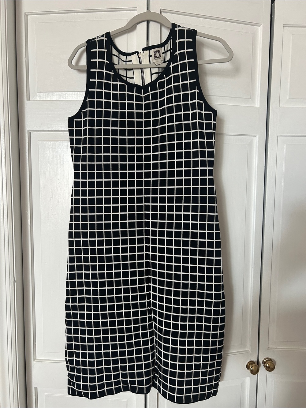 Anne Klein Black and White Grid Sleeveless Midi Dress